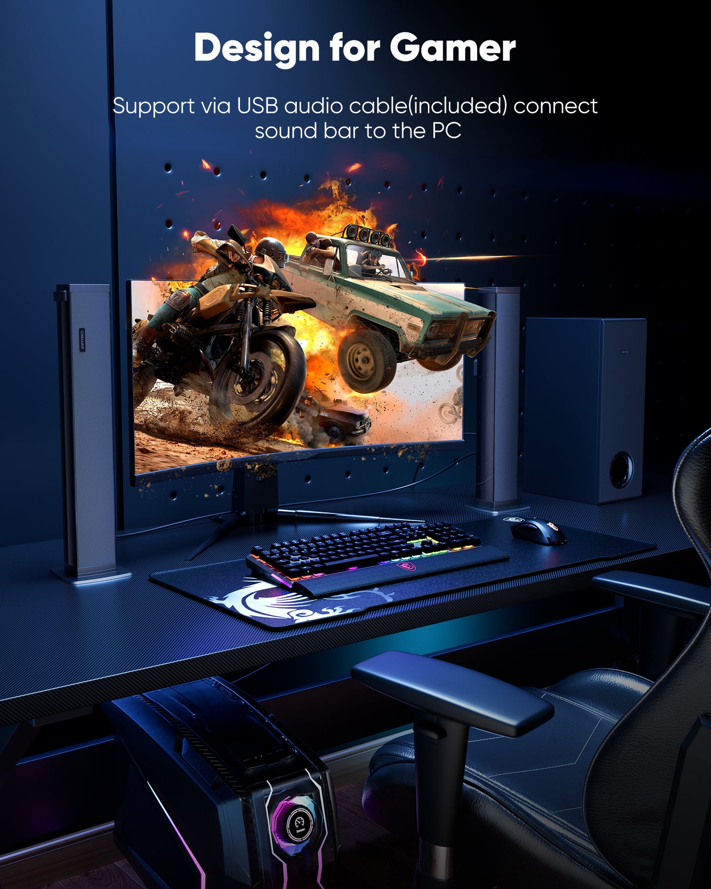 Sound Bar for TV Computer 2.1 Detachable Speakers with Subwoofer 190W for PC Desktop Wireless BT 5.4