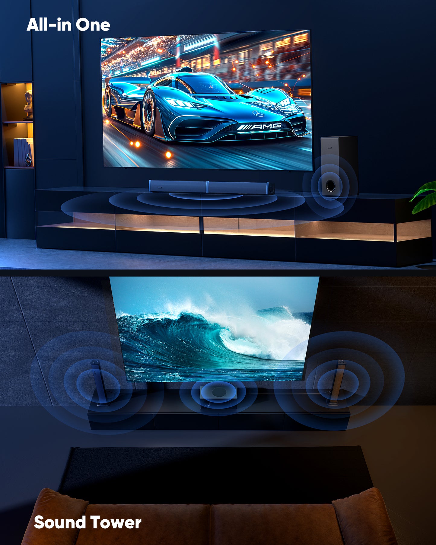 Sound Bar for TV Computer 2.1 Detachable Speakers with Subwoofer 190W for PC Desktop Wireless BT 5.4